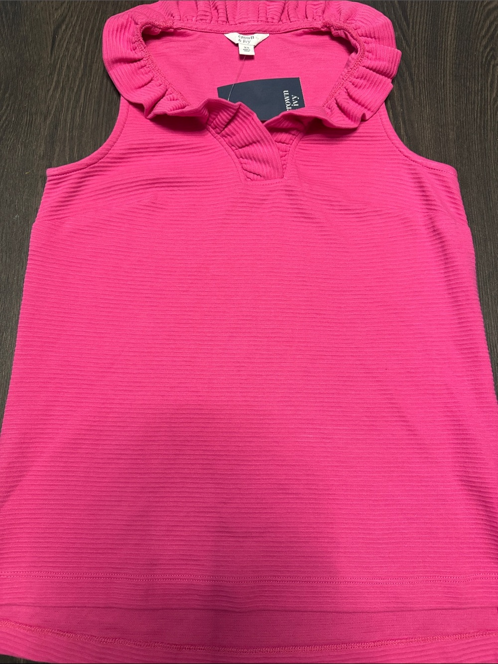 crown & ivy Hot Pink Ruffled Neck Sleeveless Top